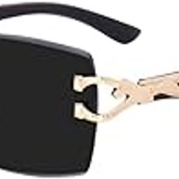 Vintage Rimless Rectangle Sunglasses for Women Men,Trendy Gold Metal Frameless Square Sun Glasses Eyewear-image-42