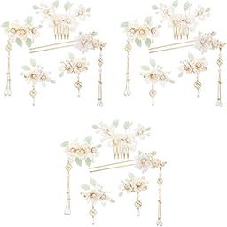 MAYCREATE® 15PCS Camellia Flower Tassels Hair Pin Crystal Rhinestone Pearl Headpiece Retro Brides Accessories for Women Girls Updo Long-image-12