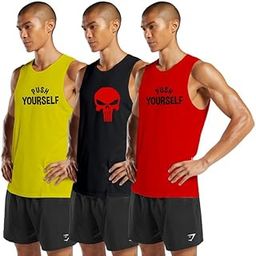 Gym Vest Workout Tank Top Set, 3 Pack, Men's Fitness Muscle Shirts Multicolour F134-image-74