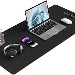 V-CUBE Designs Premium Vegan Leather Dual Color Desk Mat 90X45cm 1.8mm Thick| Laptop Mat/Extended Large Mouse Pad, Reversible Deskspread |High Tear/Peel Strength|Anti-Slip,Splash-Proof| Black&Orange-image-31
