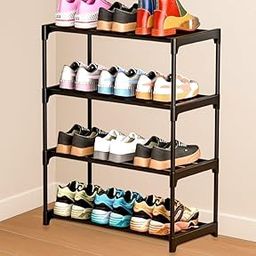 BEMITH 4 Tier Shoe Rack with Shelf, Folding Shoe Rack for Bedroom, Living Room,Entryway, Black,Footwear Stand for Home, ShoeRack Plastic Home Furniture|Cabinet Shelves 4 Shelf (Black)-image-109