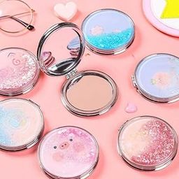 Latest1PC Mirror for Makeup Glitter Design - Magnifying Compact Hand Mirror for Women, Girls with 2X 1x Zoom - Folding Pocket Double Sided Makeup Mirror Purse, Pocket-Round, Design-50