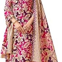 Women Cotton Blend Floral & Leaf Printed Straight Kurta With Pant & Printed Dupatta | Cotton Blend Kurta Set | Calf Length Straight Salwar Suit | Embroidery Salwar Kameez-image-45