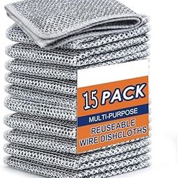 LISHER ( 15 Pack Non-Scratch Dish Wash Cloth, Steel Wire Dish Cloth, Wire Dishwashing Rags Stainless Steel Scrubber Non-Scratch Wire Dishcloth for Washing Dishes Sinks Counters-26