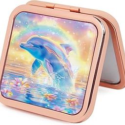 PDOZV Pocket Mirror for Women, Rosegold Square 2.8”×2.8” Metal Frame DropRubber Style Double Sided Mini Magnifying 1X/2X Mirror for Purse Can be Used as Gifts for Woman (MarineAnimal08)-41