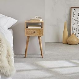 SMAART CRAAFTS Laxmi Solid Wood Bedside Table: Designer Nightstand with 1 Drawer and 1 Shelf - End Table for Bedroom, Home & Kitchen - Mango Wood, Natural Finish | Diwali Decorations-picture-15