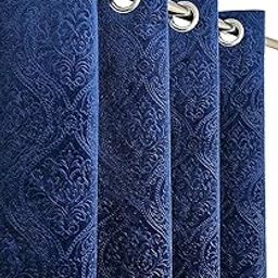 ZYFOX HOME Premium Velvet Embose Room Darkening Suede Curtains for Window 5 Feet | Latest Modern Parde for Living Room Bedroom | Home Office Screens | Eyelet Ring (Blue, 2pc)-image-94