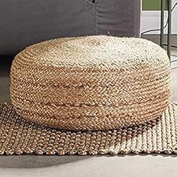 NR HOME STORES Jute Ottoman Pouf For Seating|Jute Ottoman For Footrest Filled With Bean Balls|Ottoman Pouf Stools For Living Roombedroom, 50X50X25 Cm, Beige-image-18