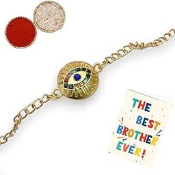 Evil Eye Rakhi Bracelet for Brother with Roli Chawal & Greeting Card | Designer Chain-Link Rakhi for Raksha Bandhan | Premium Rakhi Gift Combo for Bhai-image-73