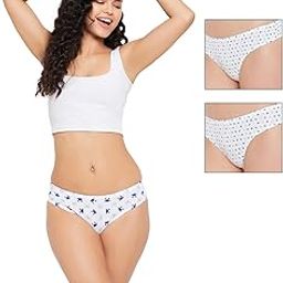 Women's Cotton Pack of 3 Low Waist Printed Thong with Inner Elastic - Multicolor-53