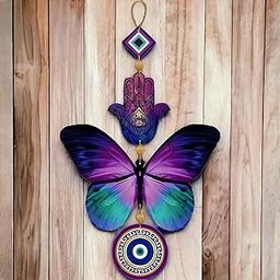 Decorative Wall Hanging For Door Entrance, Butterfly Evil Eye Wall Hanging For Protection And Elegance Home Decor, Unique Design Nazar Battu/Suraksha Kawach (Pack Of 1) - Engineered Wood - Purple-image-67