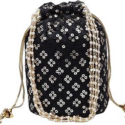 Embellished Silk Bridal Style Hand Embroidery Potli For Womens With Pearl Accents | Ideal For Parties, Weddings And Festive Season-image-32