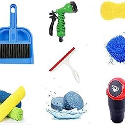 TOZRY® car Cleaning kit Combo car Accessories Cleaning(car dustbin /7 in 1 Spray Gun/Hand gloves/sponge/wiper/1pcs Magic Tablet/Mini Dustpan) -car Washing kit(10Pcs Combo)-13