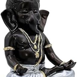 Velvet Vibe Ganesha Idol Decorative Statue for, Black and Silver with Gold Accents, Handmade Hindu Idols, Spiritual Decor, Resin Showpiece for Home-image-39