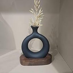 Advance Home DCOR Donut Shape Ceramic Vase - Vases for Home Decor - Ceramic Big Size Pots for Home Decoration, Table Pot for Corner, Waterproof Earthy Matte Finish, 5 Inches, Black-image-13