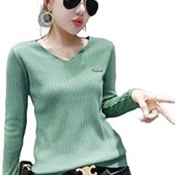 Women Knitted Ribbed V-Neck Long-Sleeves Pull Over Sweater Top T-Shirt Dn75 (One Size Fit XS-S-M)-image-63