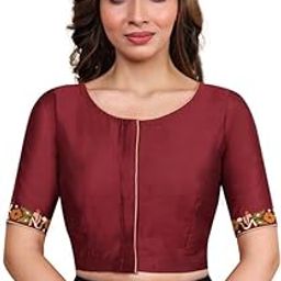 Women Red Cotton Silk Half Sleeve Blouse(D-1005731-RED-32)-image-41