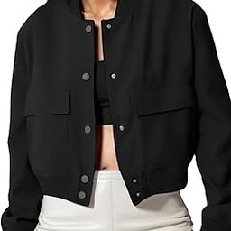 Women's Spring Varsity Bomber Jackets Long Sleeve Cropped Button Down Casual Coat with Pockets Outwear-image-33