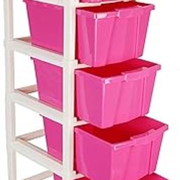 Joyful Studio 5 Xl(Extra large), Modular Drawer made of Virgin Plastic for Home, Office, Parlor, School, Doctors, Home and Kids, Product Dimension when assembeled (31cmx39cmx98 cm), Colour Pink-13
