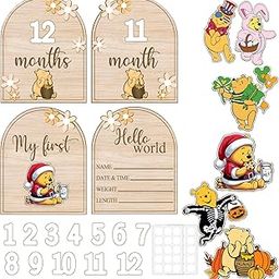 Baby Monthly Milestone, Newborn Photography Props for Baby Announcement, Winnie Decor Wooden Monthly Milestone Marker Discs for Baby, Thanksgiving Halloween Christmas Decor Baby Announcement Sign-picture-16