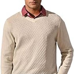 Den | Mens Stylish Off-White Micro Jacquard Pattern | Soft Knitted Fabric for Extra Comfort | Regular Fit V-Neck Full Sleeve Sweater with Ribbed Cuff and Hemline-image-46