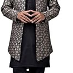 Stylish Ethnic Wear Stand Collar Full Sleeve Kurta Pajama with Long Jacket Set-14