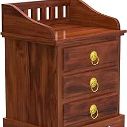 Solid Sheesham Wood Bedside Table for Bedroom | End Table or Nightstand for Drawing Room with 3 Drawers Storage | Brown Finish-24