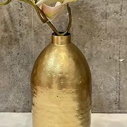 Urban Born Vase for Living Room | Metal Vase for Home Decor | Flower vase Vintage Antique Decor | Table Gold Flower Vase for Home Decoration | Gold Finish (11x 11x 20 cm)-image-27