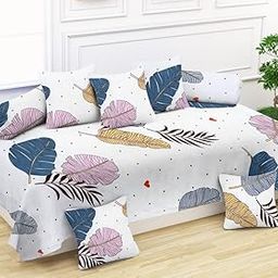 100% Pure Cotton Designer Diwan Cover Set, 1 (60 X 90 in) Bedsheet,5 (16x16 in) Cushion Covers and 2 Bolster Covers (8 PCS Set)-image-93