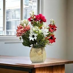 Litleo Wooden Pot with Multi-Design Dry Artificial Flowers, Perfect Home Office Gift, Elegant Décor Delight (Oval Pot Daizy Flower)-image-25