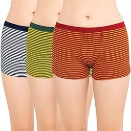 Pack of 3 Women's Cotton Boyshorts Stripe Knickers | Ultra-Soft Comfortable Stretchable Ladies Innerwear Panties -Multicolor-image-77
