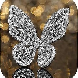 Silver Crystal Stone Saree Pins Broach Coat Dress Gown Shawl Wedding Bridal Butterfly Brooch pin for Women Girls-0