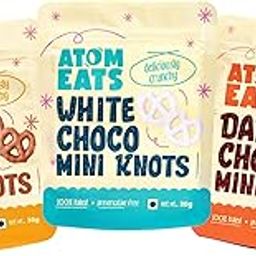 Atom Eats | Variety Pack - White, Milk & Dark Chocolate Dipped Pretzels (Pack of 3) 30g Each | Mini Salted Pretzel Knots | Gourmet Snacks for Coffee, Wine, Desserts & Parties | Imported Quality-9