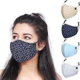 Cenwell 5 Pcs Pure Cotton Face Mask with Nose Pin, Melt Blown Layer, Adjustable Ear Loop & Ear Saver Strap, Reusable Washable Fabric Mask For Men & Women-2
