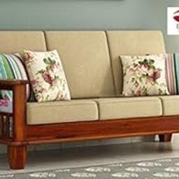 VINOD FURNITURE HOUSE Solid Sheesham Wood Sofa Set 3 Seater Home Living Room |Office Furniture Sofa Set | Without Pillow | Cream Cushions | Honey Finish-image-51