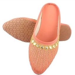 KISHORI Creations Stylish Ethnic Rajasthani Jaipuri Jutis for Women (Peach)-image-81