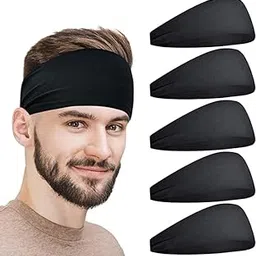 BISMAADH Polyester Sports Headband Athletic Mens Sweatband Head Band For Men, Unisex Stretchy Moisture Wicking Hairband Gym, Running, Cycling, Yoga, Basketball, Football (Black)-picture-45