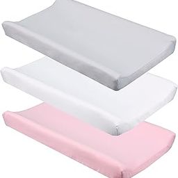 CaSaJa Diaper Changing Pad Cover for Baby Girls Set of 3, Snug Fit 4-Sided Contoured Changing Table Pad 16x31 16x32, Fitted Change Pad Sheet Gray White Pink, 100% Silky Soft Breathable Microfiber-image-90