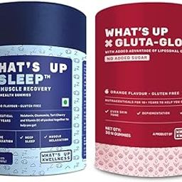 What’s Up Wellness Sleep & Gluta-Glow Combo | Melatonin Gummies with Tart Cherry for Peaceful Sleep and Muscle Recovery + Liposomal Glutathione with Vitamin C for Radiant Skin Tone, Depigmentation & Detoxification | 30 Days Serving | No Side Effects-image-4