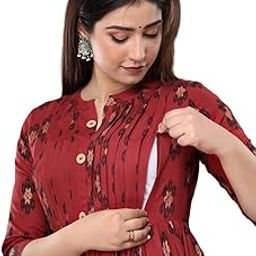Maternity Pure Cotton Printed Gown for Women Feeding Anarkali Kurti (Pre and Post Pregnancy Wear)-image-88
