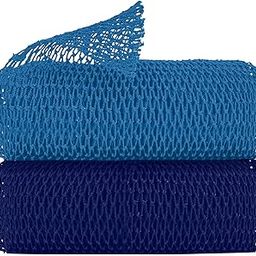 2 Pieces Authentic African Net Sponge, Long Nylon Exfoliating Net Sponge Back Body Washcloth for Deep Clean and Smooth Skin, African Net Sponge Stretch Length to 63 inches (Blue, Blue)-28