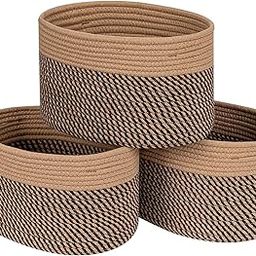 Rectangle Woven Jute Storage Basket with Handles, Decorative Organiser for Books, Magazines, Toys Living Room, Bathroom Pack OF-3 (BLACK-CAMEL)-32