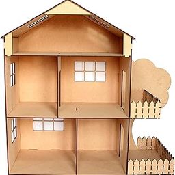 StonKraft Wooden Dollhouse Doll Play House Big Size - Construction Toy, Modeling kit - Easy to Assemble (Dollhouse Plain) - Pine Wood, Beige (Pack of 1 Set)-image-42