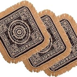 Kuber Industries Pack of 3 Velvet Finish Pooja mat for Sitting on Floor | Traditional Rangoli Print Aasan Puja Cloth for Home Mandir | Suitable for Prayer & Meditation | Golden Brown-25