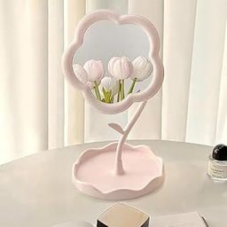 LIVORA Flower Shape Makeup Mirror Big Size,Makeup Mirror for Desk Adjustable Flexible Flower Shaped Vanity Mirror,Makeup Mirrors (Multicolor).-image-1