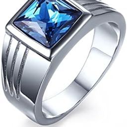 White Gold Plated Blue Square CZ Zircon Princess Cut Wedding Engagement Ring for Men/Boys-image-63