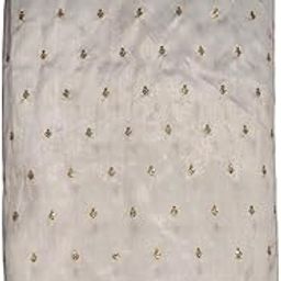 White Raw Silk Blouse Material, 1 Metre, Gold Embroidered Border and Sequin Work-image-30
