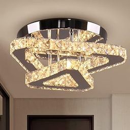 GANE-SHLIGHTS 12Inch 2LayerTriAngle Warmwhite Crystal Chandelier for Living Room Modern Ceiling Light for Hall Dining Room Led Fixtures Hanging Ring Gl13-image-29