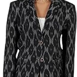 Women's Ikat Cotton Tie and Dye Single Breast Two-Button Blazer-image-69