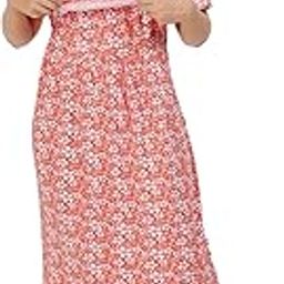 Floral Print Nursing Midi Dress, Purple and Mauve, Short Sleeves, Cotton-image-95